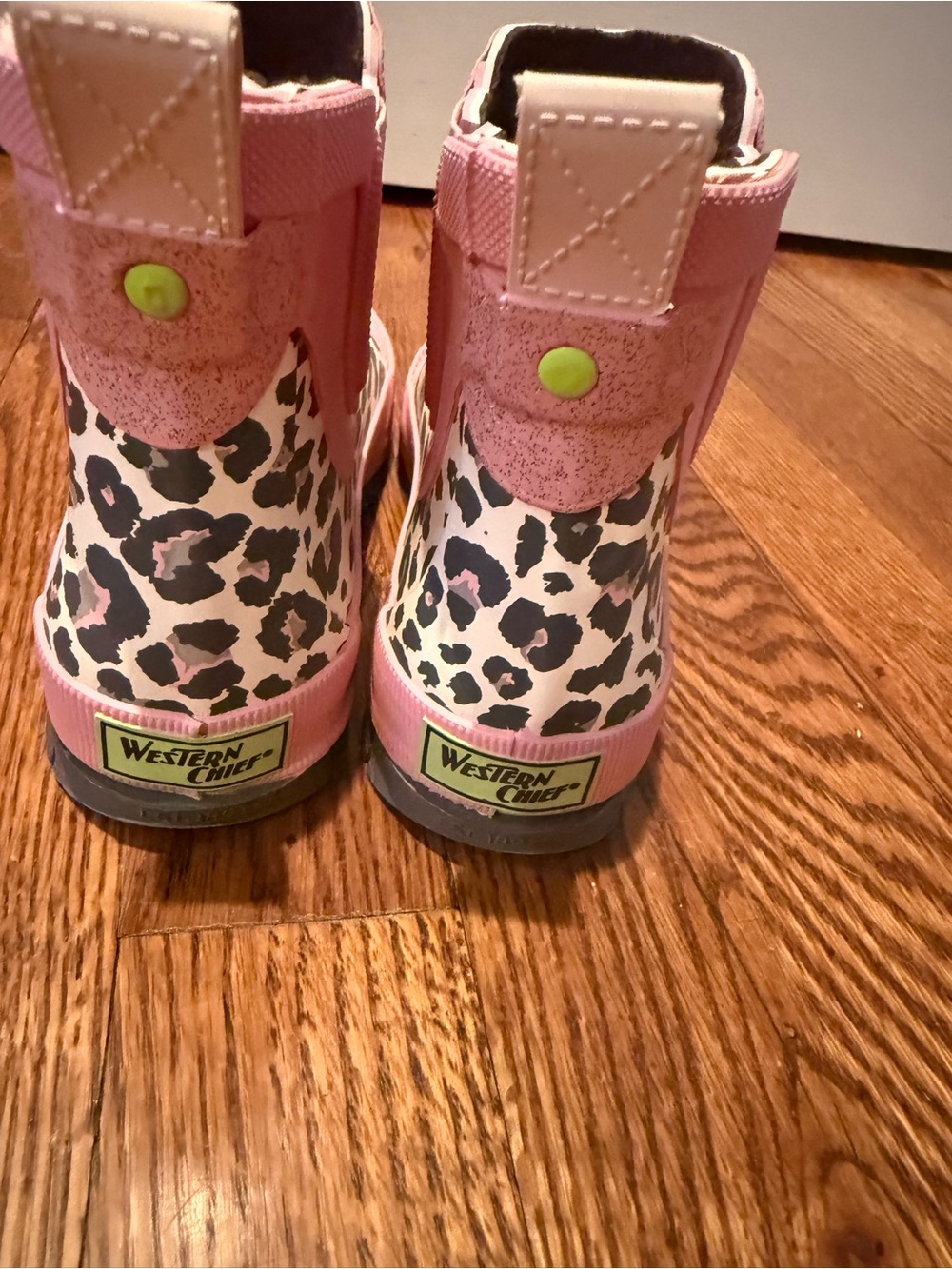 Kids Pink Leopard Print Rain Boots Western Chief size 13